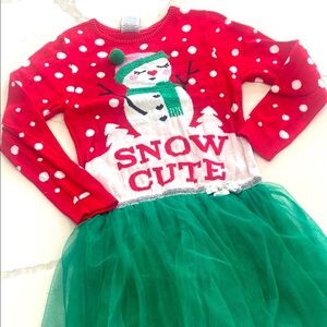 Festive Snowman Kids Dress - Red and Green